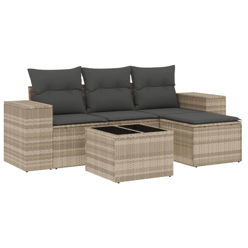 5-delige Loungeset met kussens poly rattan lichtgrijs Modulaire tuinbanken | Creëer jouw Trendy Thuis | Gratis bezorgd & Retour | Trendy.nl