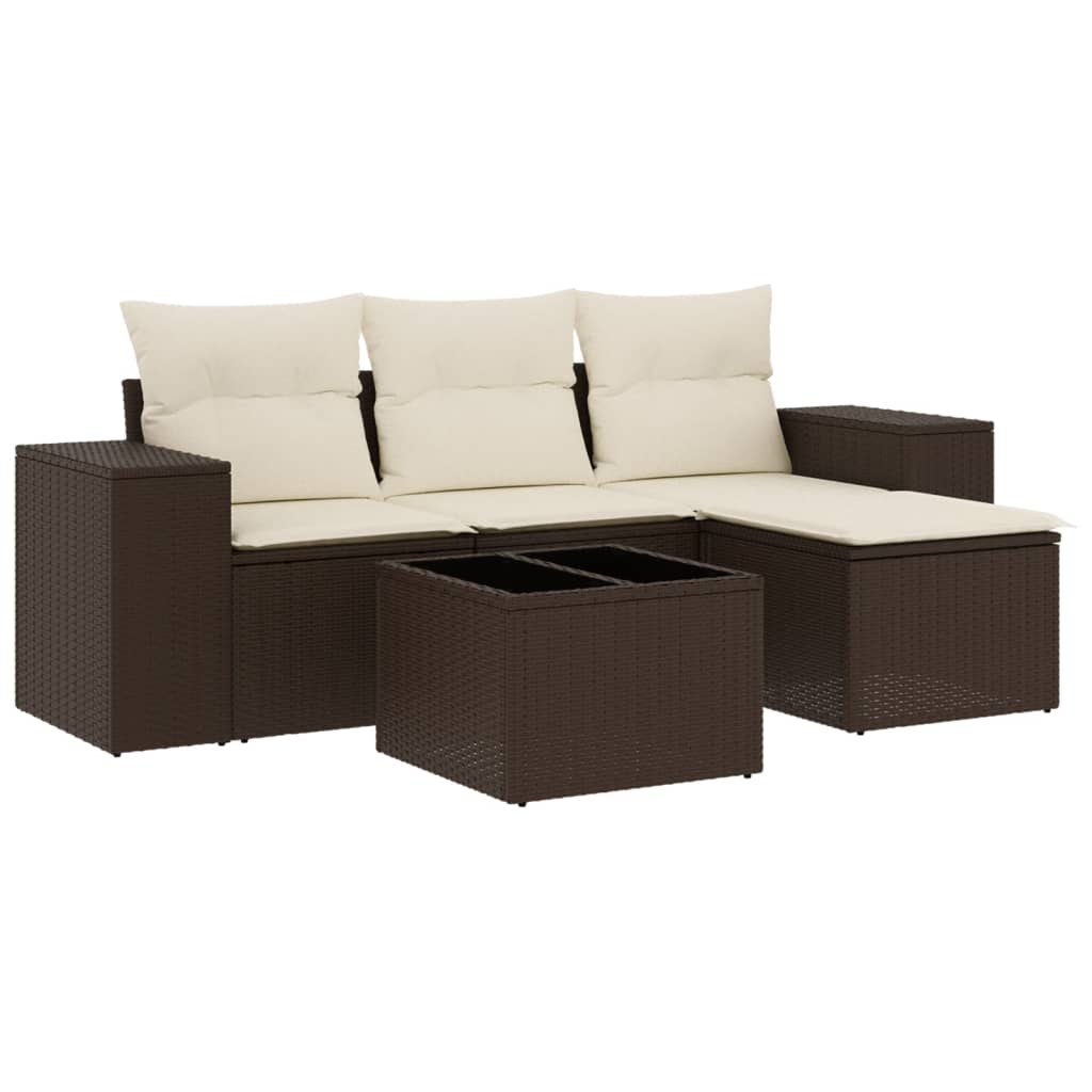 5-delige Loungeset met kussens poly rattan bruin