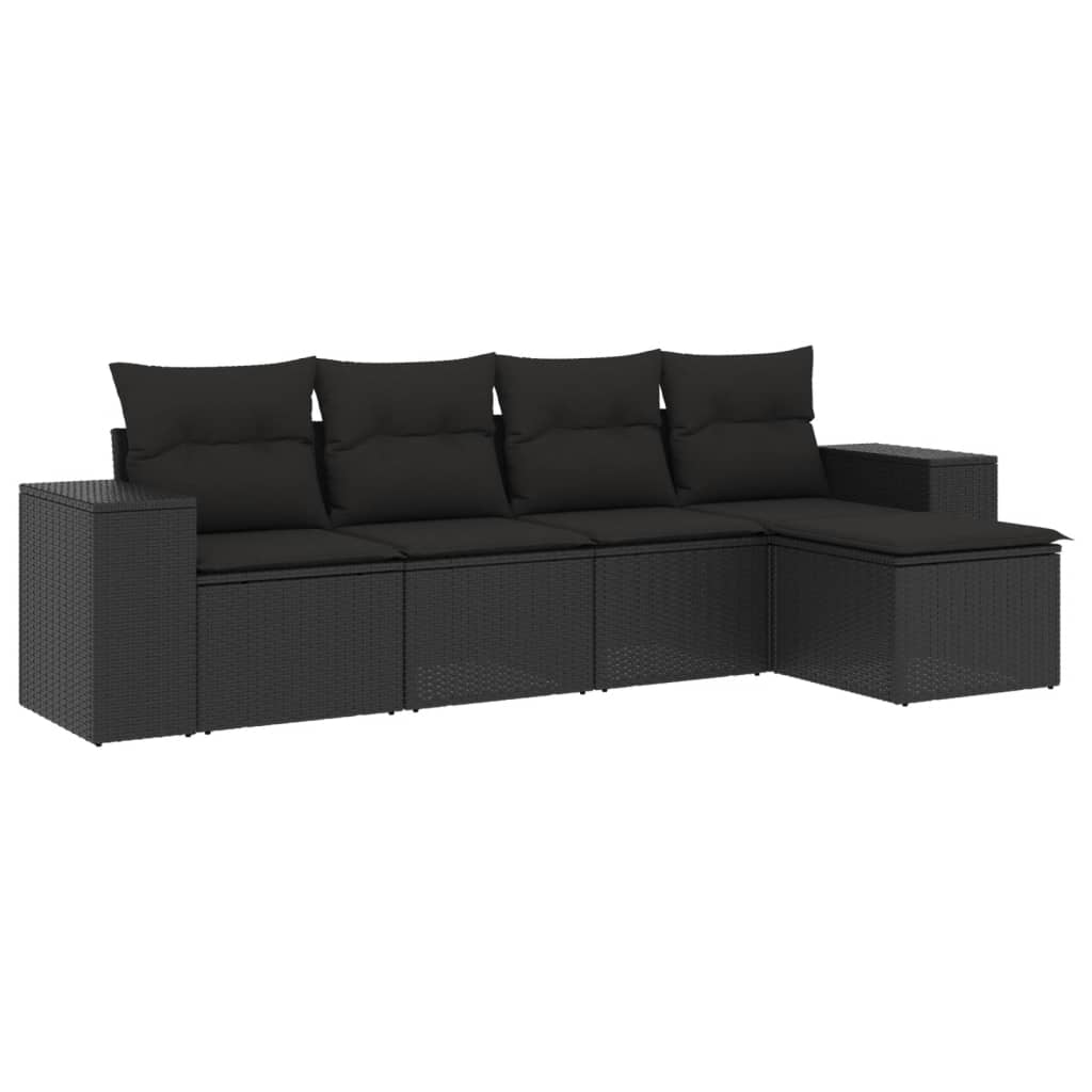 5-delige Loungeset met kussens poly rattan zwart Modulaire tuinbanken | Creëer jouw Trendy Thuis | Gratis bezorgd & Retour | Trendy.nl