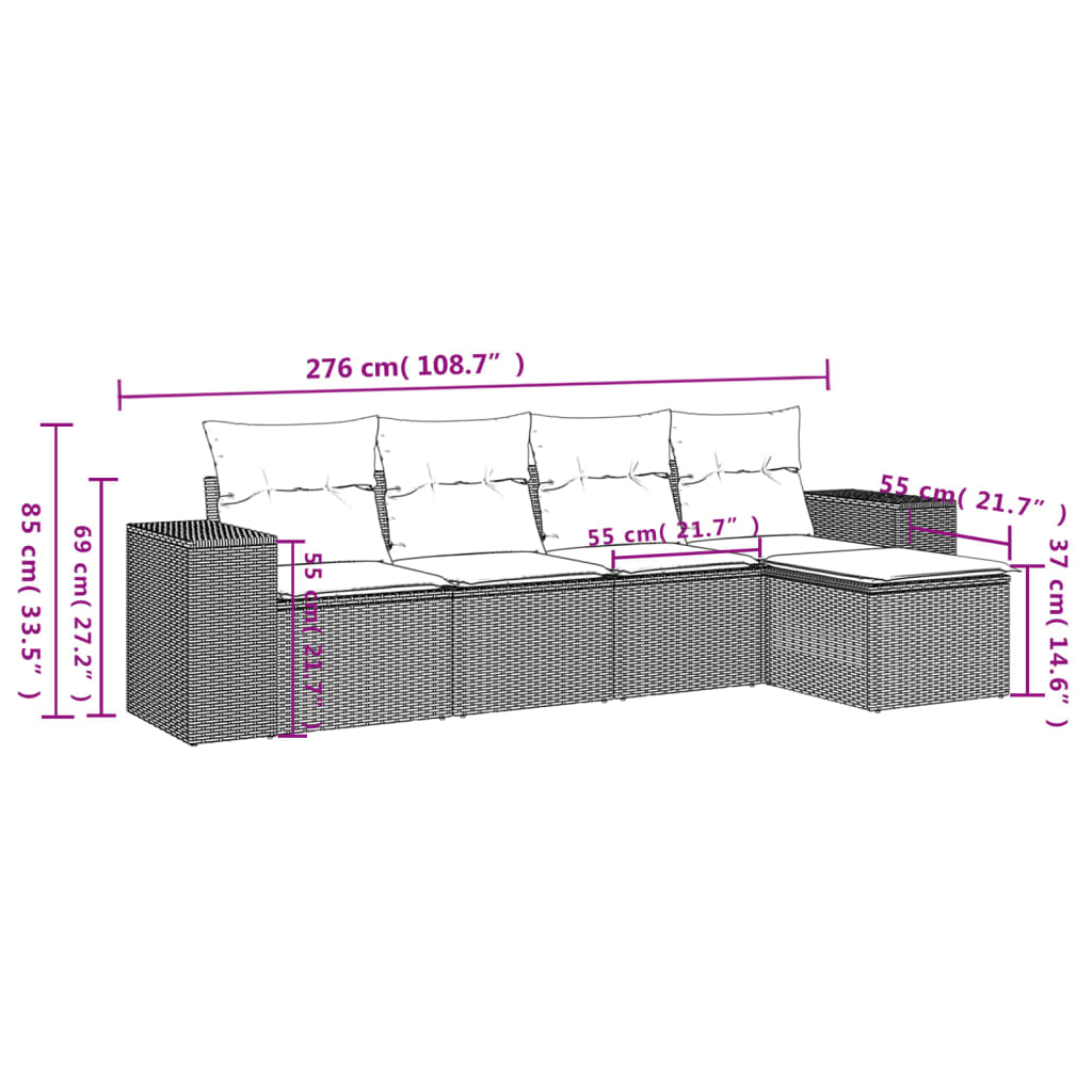 5-delige Loungeset met kussens poly rattan zwart Modulaire tuinbanken | Creëer jouw Trendy Thuis | Gratis bezorgd & Retour | Trendy.nl