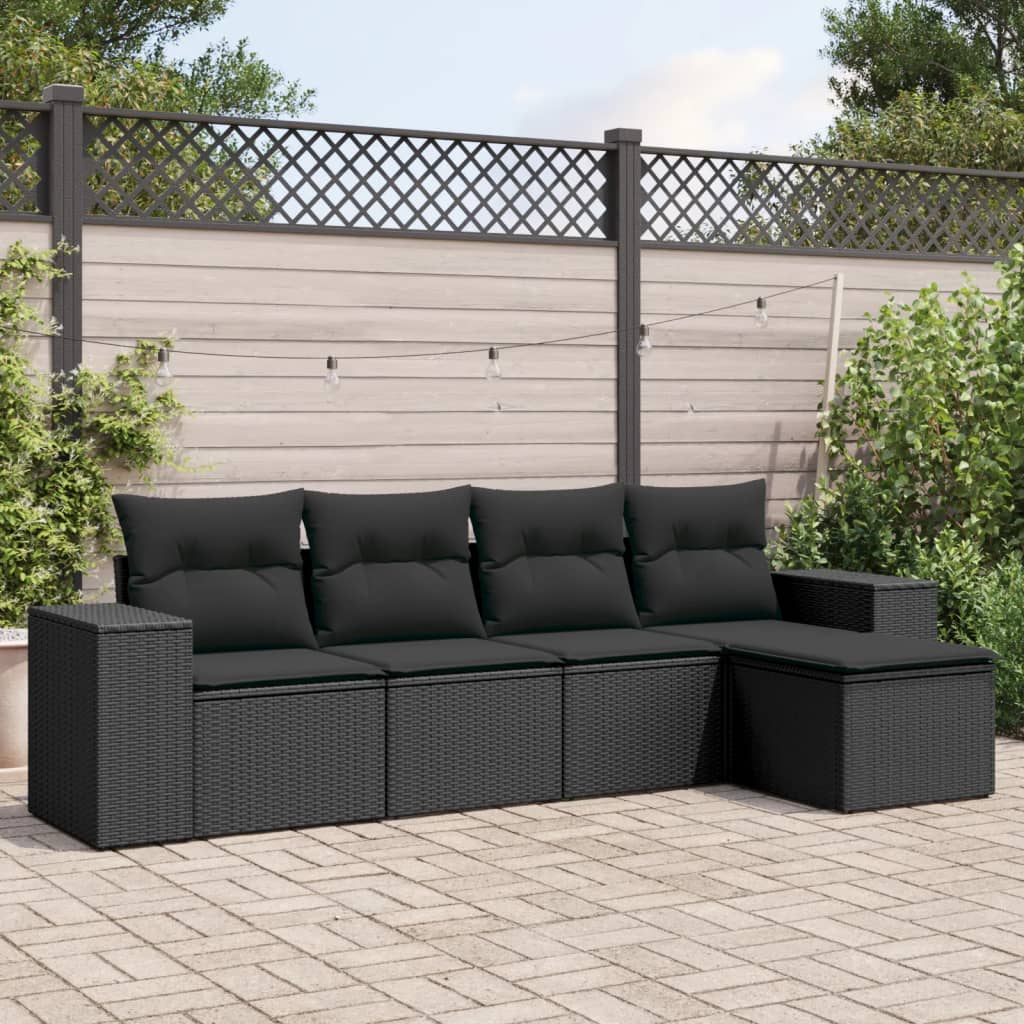 5-delige Loungeset met kussens poly rattan zwart Modulaire tuinbanken | Creëer jouw Trendy Thuis | Gratis bezorgd & Retour | Trendy.nl