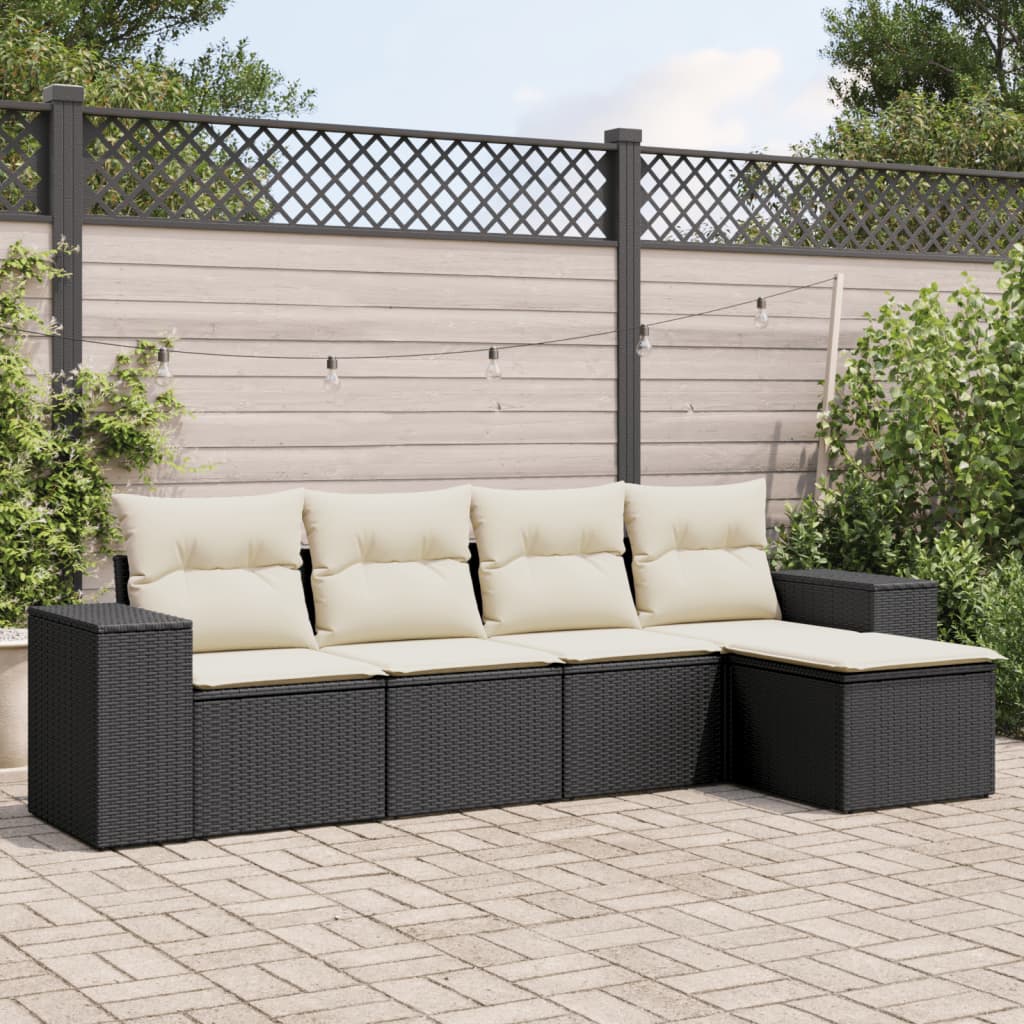 5-delige Loungeset met kussens poly rattan zwart Modulaire tuinbanken | Creëer jouw Trendy Thuis | Gratis bezorgd & Retour | Trendy.nl