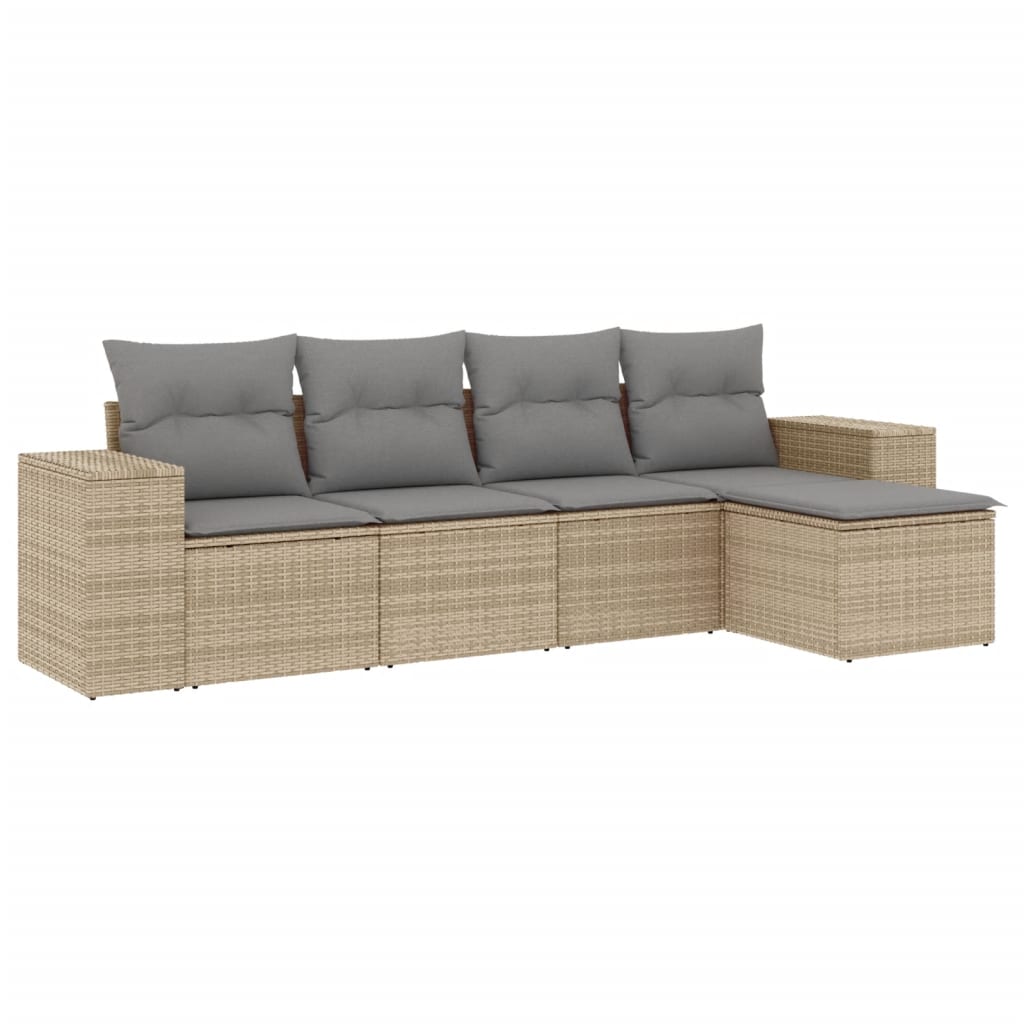 5-delige Loungeset met kussens poly rattan beige Modulaire tuinbanken | Creëer jouw Trendy Thuis | Gratis bezorgd & Retour | Trendy.nl