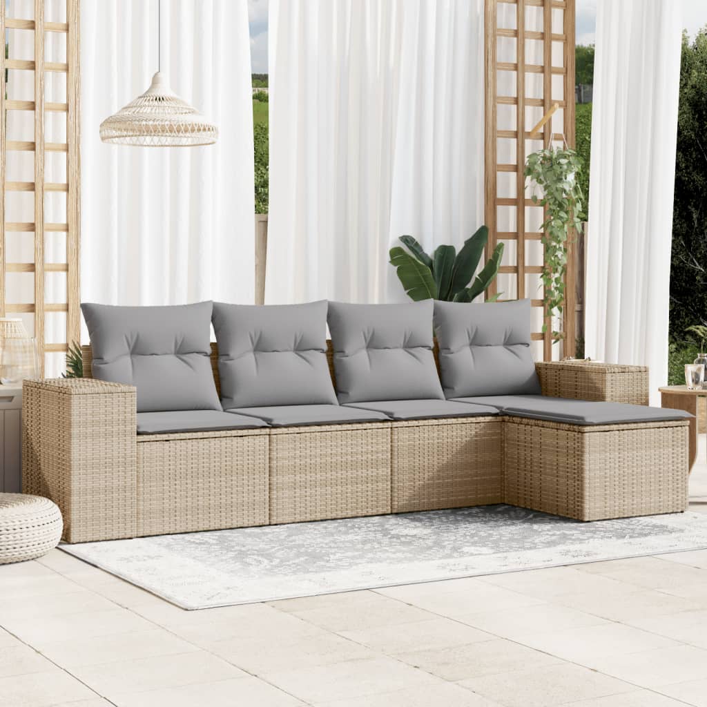 5-delige Loungeset met kussens poly rattan beige Modulaire tuinbanken | Creëer jouw Trendy Thuis | Gratis bezorgd & Retour | Trendy.nl