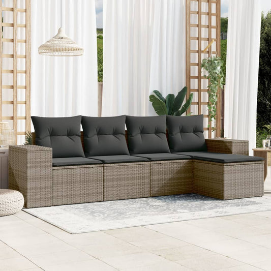 5-delige Loungeset met kussens poly rattan grijs Modulaire tuinbanken | Creëer jouw Trendy Thuis | Gratis bezorgd & Retour | Trendy.nl