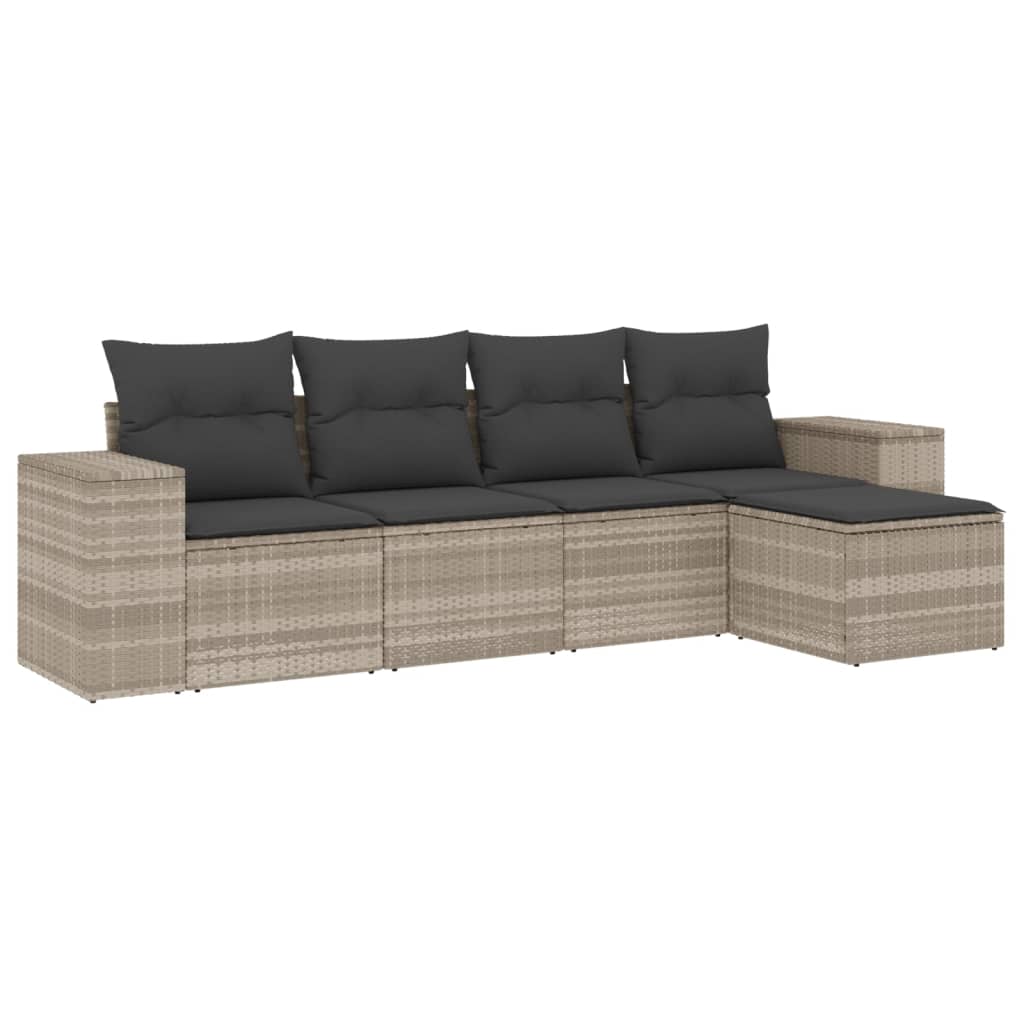 5-delige Loungeset met kussens poly rattan lichtgrijs Modulaire tuinbanken | Creëer jouw Trendy Thuis | Gratis bezorgd & Retour | Trendy.nl