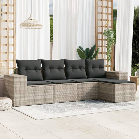 5-delige Loungeset met kussens poly rattan lichtgrijs Modulaire tuinbanken | Creëer jouw Trendy Thuis | Gratis bezorgd & Retour | Trendy.nl