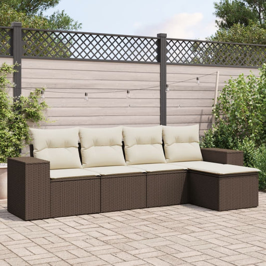 5-delige Loungeset met kussens poly rattan bruin