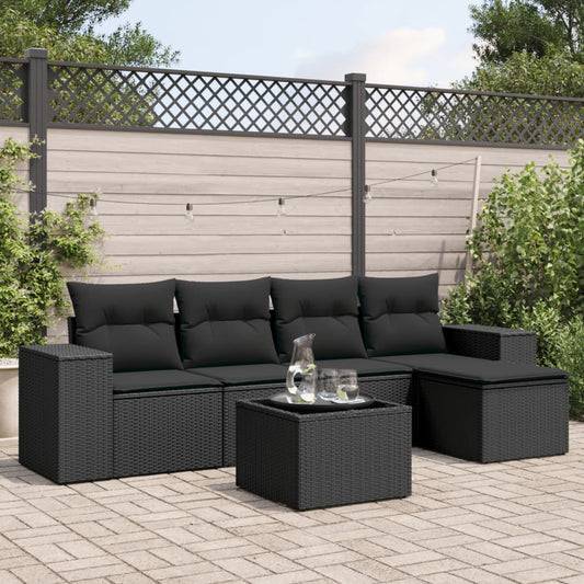 6-delige Loungeset met kussens poly rattan zwart Modulaire tuinbanken | Creëer jouw Trendy Thuis | Gratis bezorgd & Retour | Trendy.nl