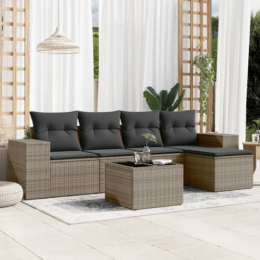 6-delige Loungeset met kussens poly rattan grijs Modulaire tuinbanken | Creëer jouw Trendy Thuis | Gratis bezorgd & Retour | Trendy.nl