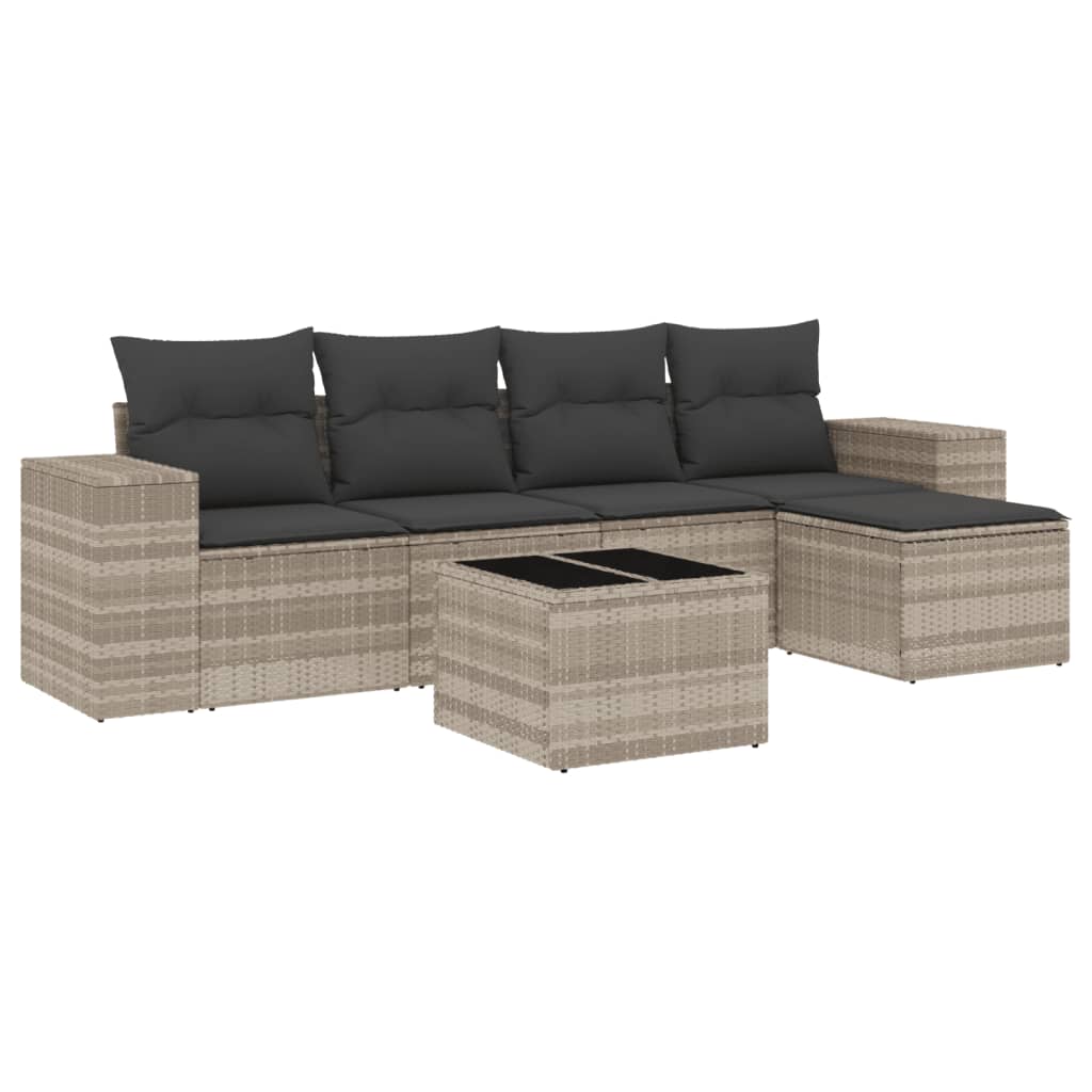 6-delige Loungeset met kussens poly rattan lichtgrijs Modulaire tuinbanken | Creëer jouw Trendy Thuis | Gratis bezorgd & Retour | Trendy.nl