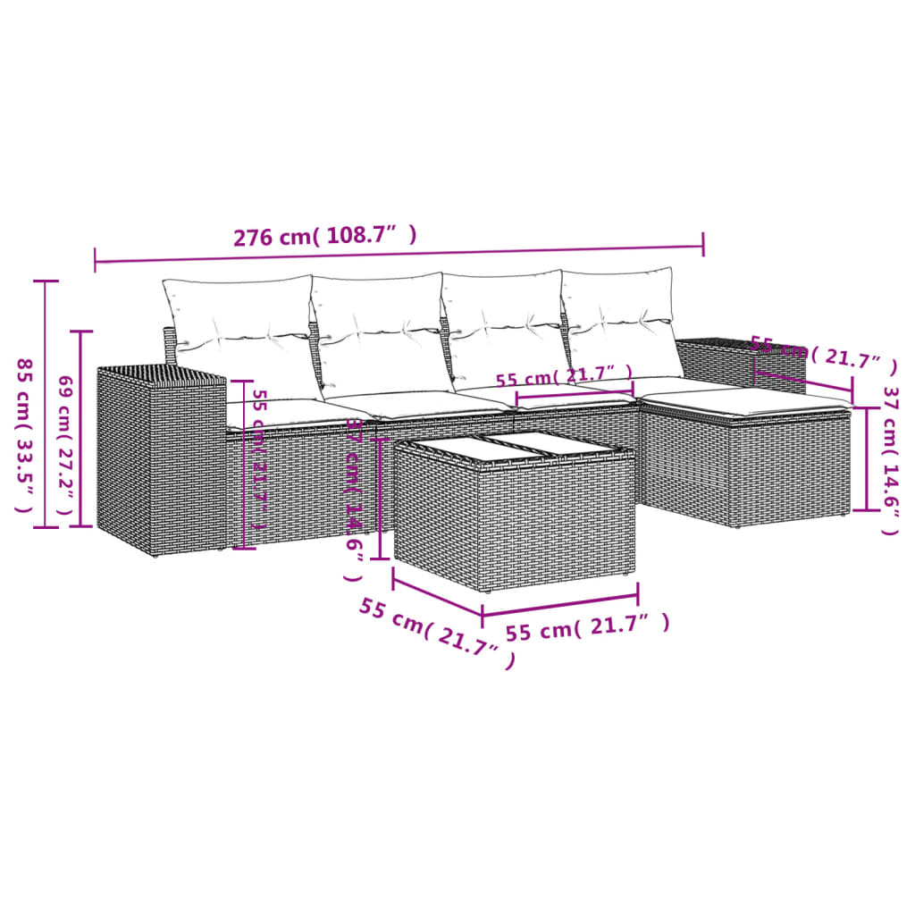 6-delige Loungeset met kussens poly rattan lichtgrijs Modulaire tuinbanken | Creëer jouw Trendy Thuis | Gratis bezorgd & Retour | Trendy.nl