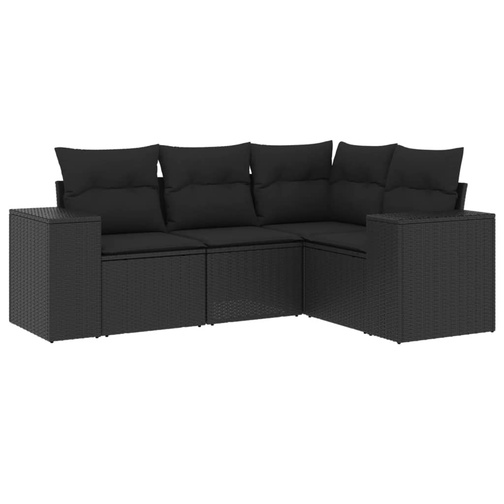 4-delige Loungeset met kussens poly rattan zwart Modulaire tuinbanken | Creëer jouw Trendy Thuis | Gratis bezorgd & Retour | Trendy.nl