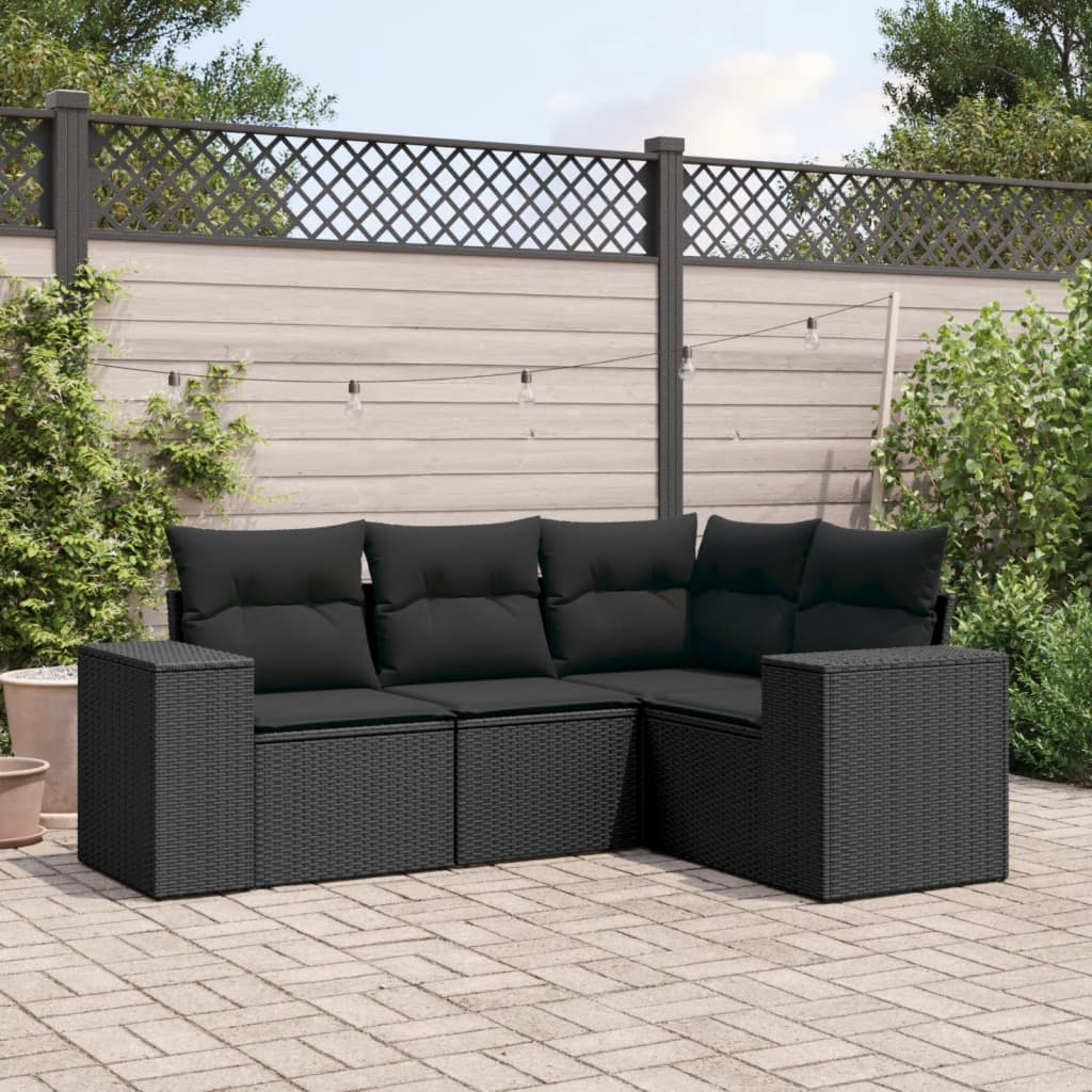 4-delige Loungeset met kussens poly rattan zwart Modulaire tuinbanken | Creëer jouw Trendy Thuis | Gratis bezorgd & Retour | Trendy.nl