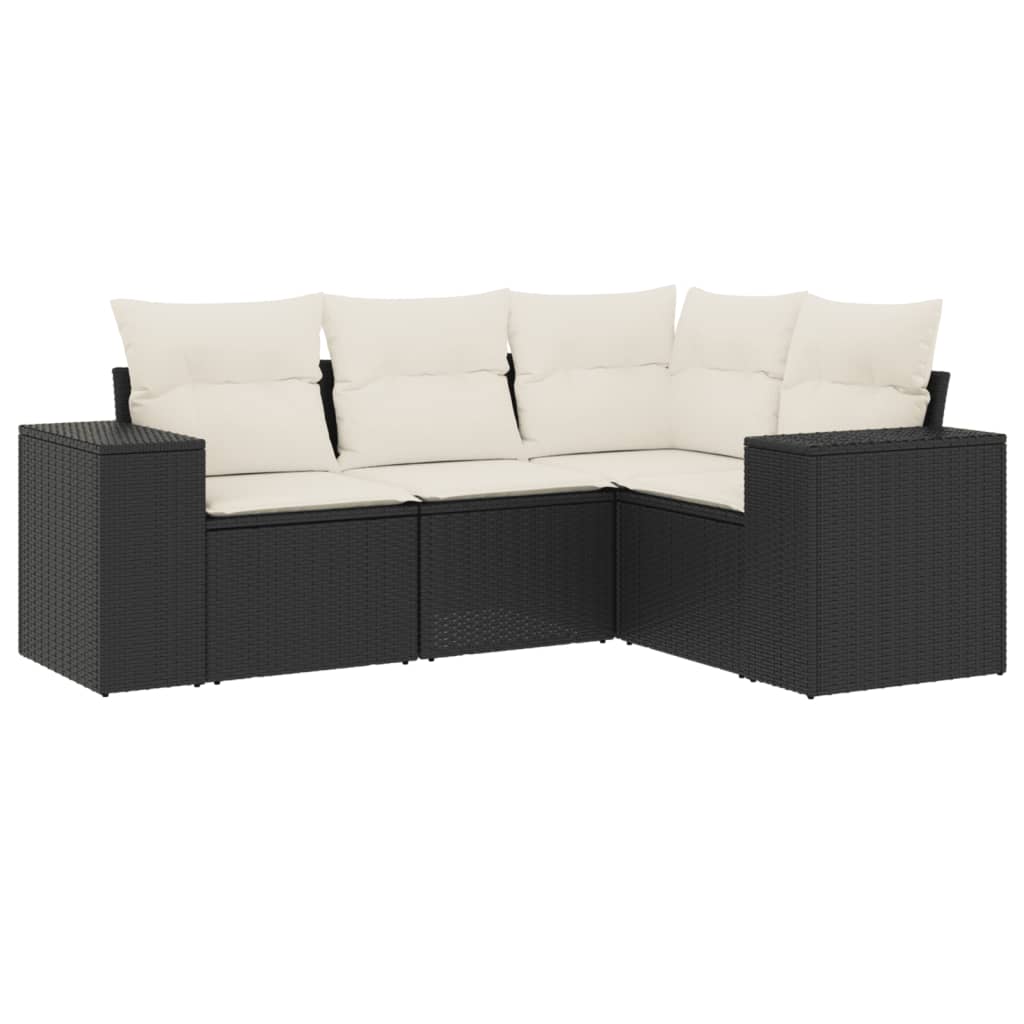 4-delige Loungeset met kussens poly rattan zwart Modulaire tuinbanken | Creëer jouw Trendy Thuis | Gratis bezorgd & Retour | Trendy.nl