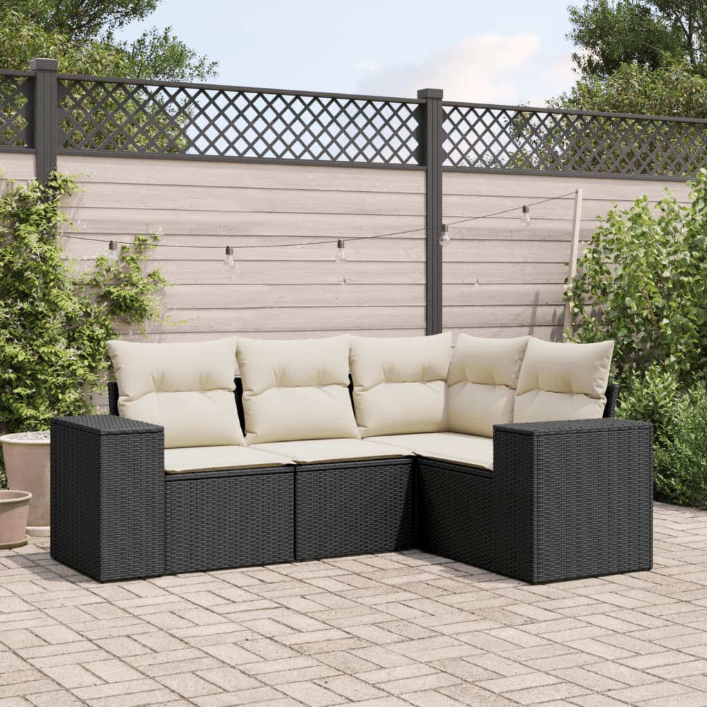 4-delige Loungeset met kussens poly rattan zwart Modulaire tuinbanken | Creëer jouw Trendy Thuis | Gratis bezorgd & Retour | Trendy.nl