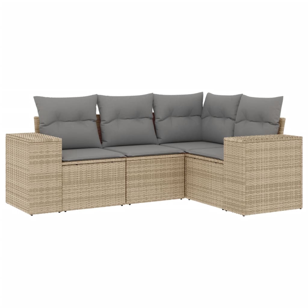 4-delige Loungeset met kussens poly rattan beige Modulaire tuinbanken | Creëer jouw Trendy Thuis | Gratis bezorgd & Retour | Trendy.nl