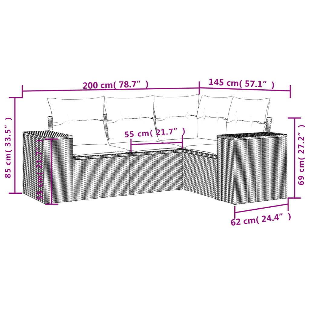 4-delige Loungeset met kussens poly rattan beige Modulaire tuinbanken | Creëer jouw Trendy Thuis | Gratis bezorgd & Retour | Trendy.nl