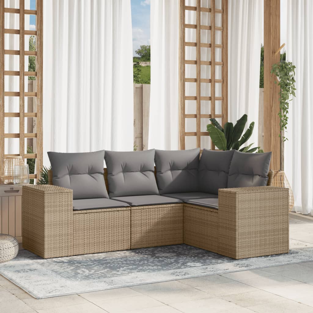 4-delige Loungeset met kussens poly rattan beige Modulaire tuinbanken | Creëer jouw Trendy Thuis | Gratis bezorgd & Retour | Trendy.nl