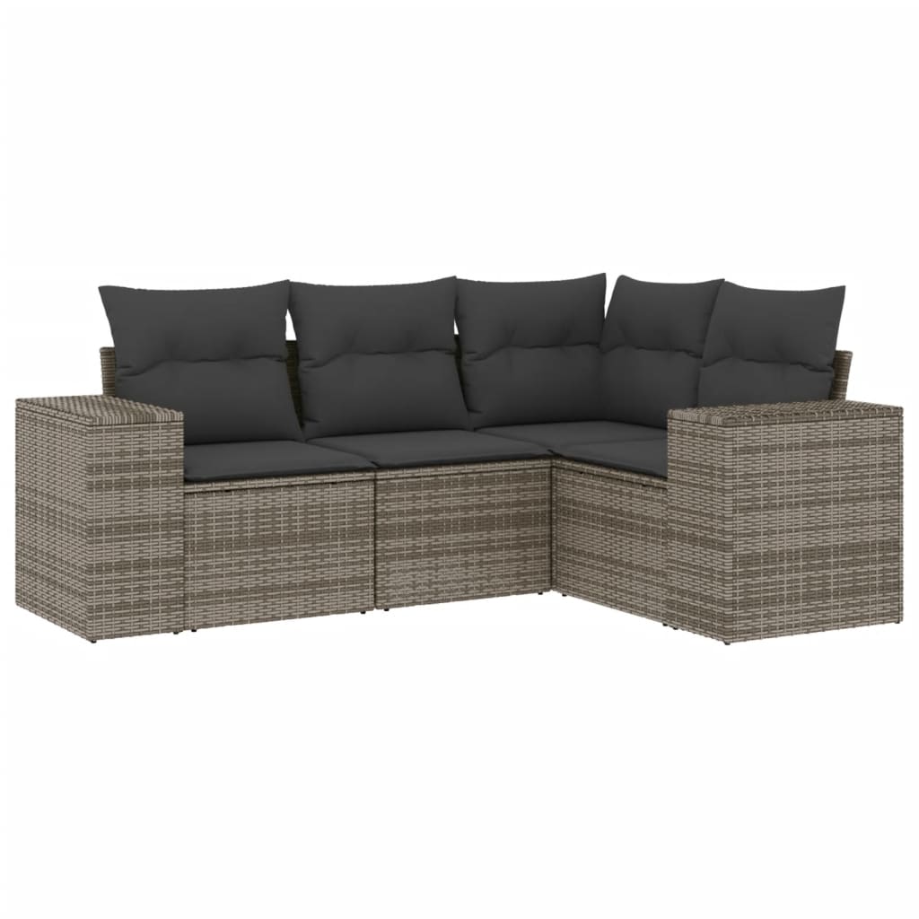 4-delige Loungeset met kussens poly rattan grijs