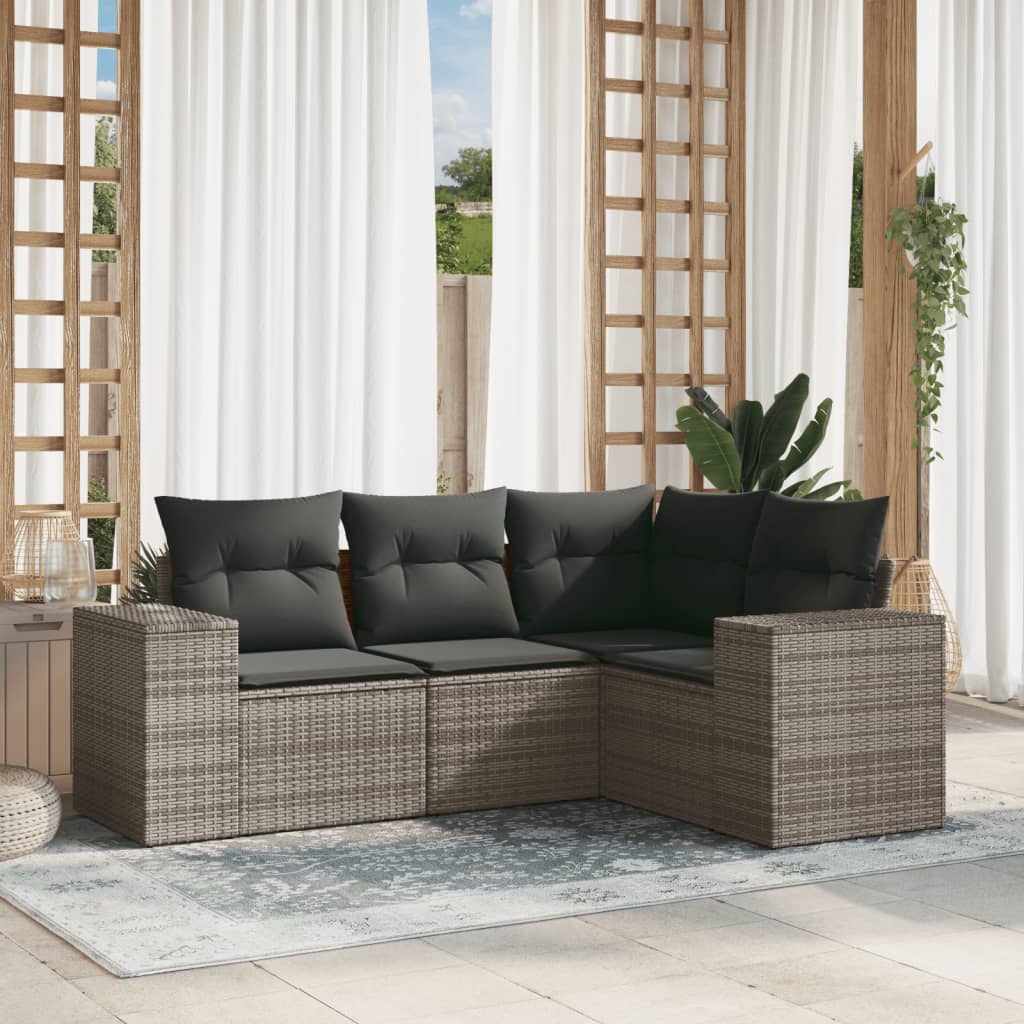 4-delige Loungeset met kussens poly rattan grijs