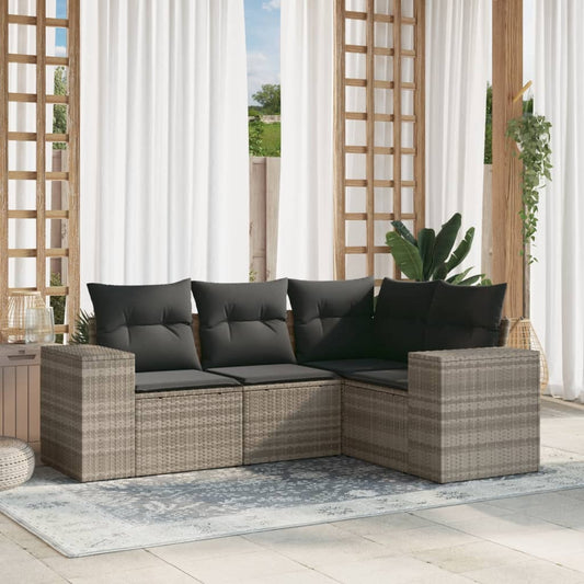 4-delige Loungeset met kussens poly rattan lichtgrijs Modulaire tuinbanken | Creëer jouw Trendy Thuis | Gratis bezorgd & Retour | Trendy.nl