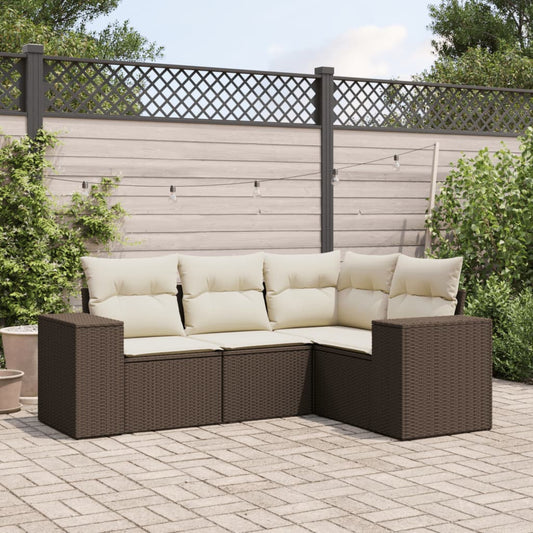 4-delige Loungeset met kussens poly rattan bruin