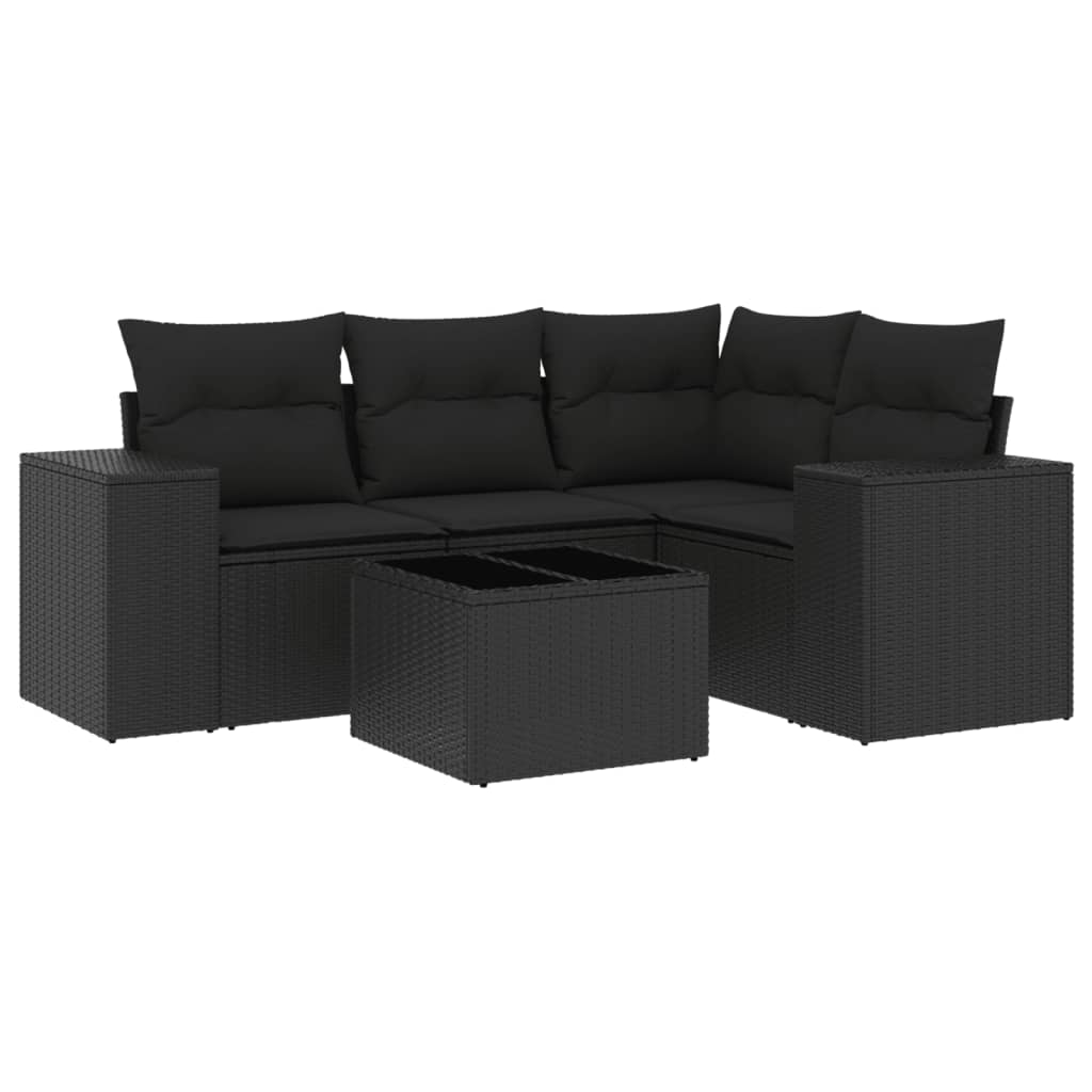 5-delige Loungeset met kussens poly rattan zwart Modulaire tuinbanken | Creëer jouw Trendy Thuis | Gratis bezorgd & Retour | Trendy.nl