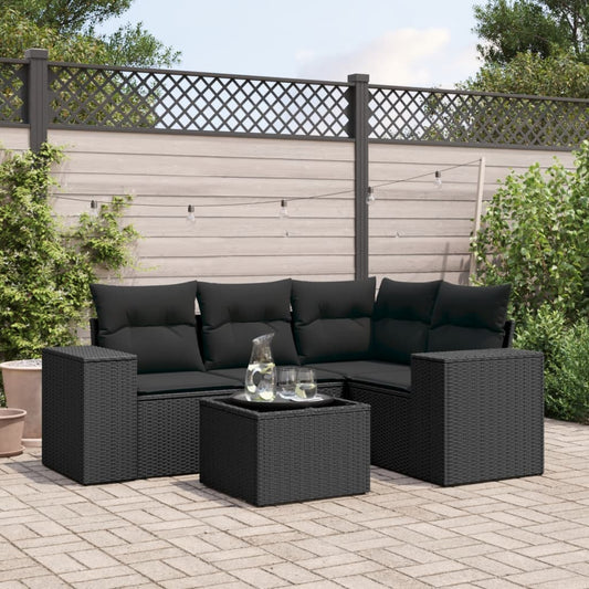 5-delige Loungeset met kussens poly rattan zwart Modulaire tuinbanken | Creëer jouw Trendy Thuis | Gratis bezorgd & Retour | Trendy.nl