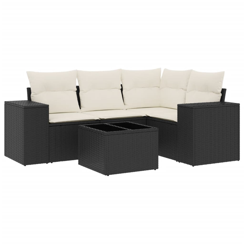 5-delige Loungeset met kussens poly rattan zwart Modulaire tuinbanken | Creëer jouw Trendy Thuis | Gratis bezorgd & Retour | Trendy.nl