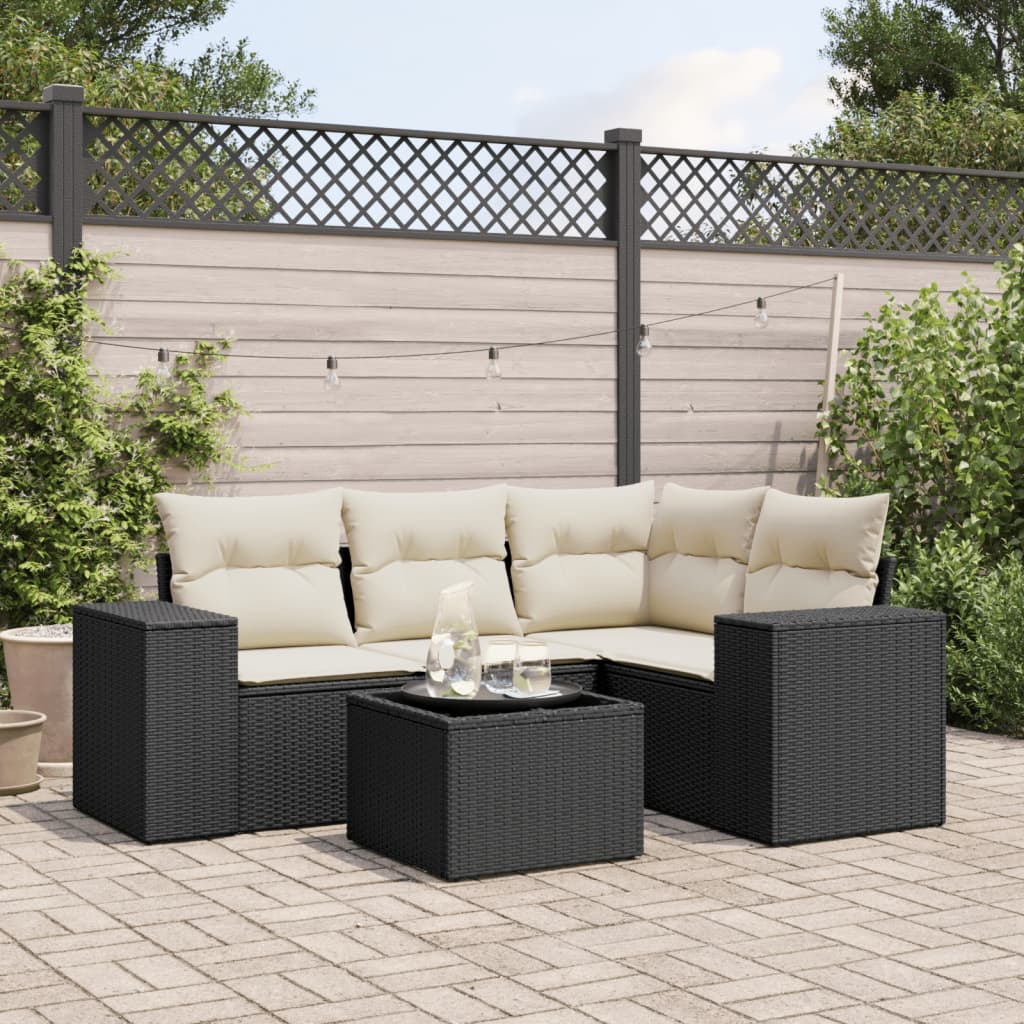 5-delige Loungeset met kussens poly rattan zwart Modulaire tuinbanken | Creëer jouw Trendy Thuis | Gratis bezorgd & Retour | Trendy.nl