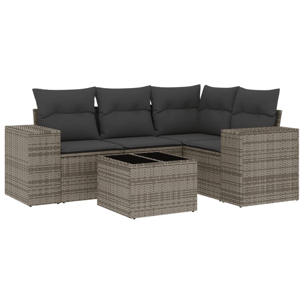 5-delige Loungeset met kussens poly rattan grijs Modulaire tuinbanken | Creëer jouw Trendy Thuis | Gratis bezorgd & Retour | Trendy.nl