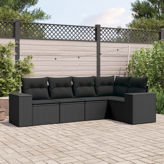 5-delige Loungeset met kussens poly rattan zwart Modulaire tuinbanken | Creëer jouw Trendy Thuis | Gratis bezorgd & Retour | Trendy.nl