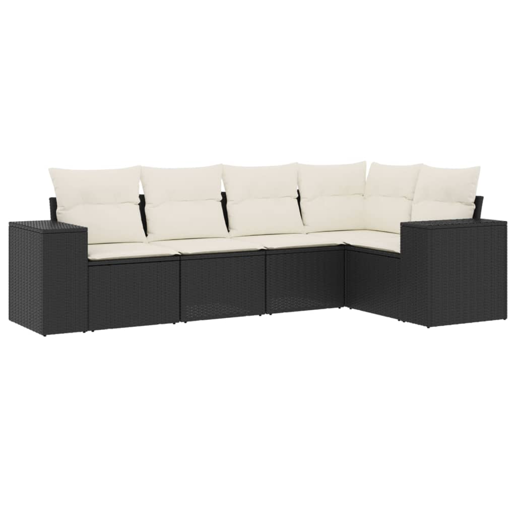 5-delige Loungeset met kussens poly rattan zwart Modulaire tuinbanken | Creëer jouw Trendy Thuis | Gratis bezorgd & Retour | Trendy.nl