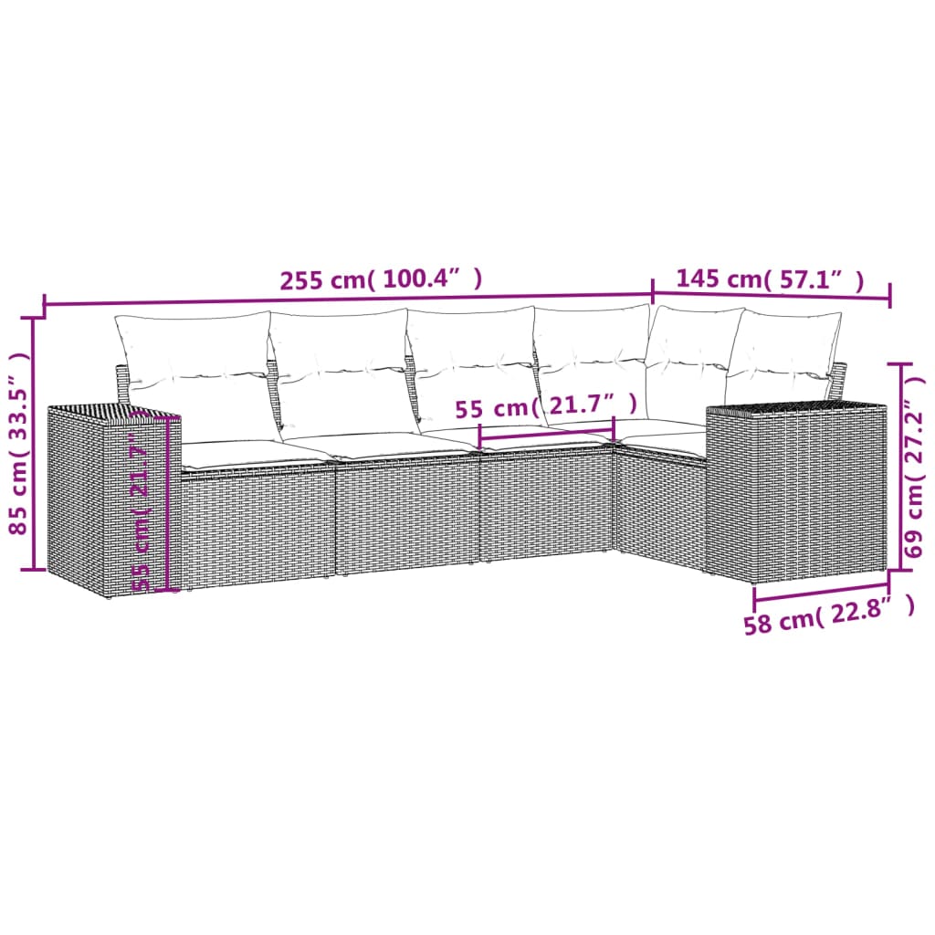 5-delige Loungeset met kussens poly rattan zwart Modulaire tuinbanken | Creëer jouw Trendy Thuis | Gratis bezorgd & Retour | Trendy.nl