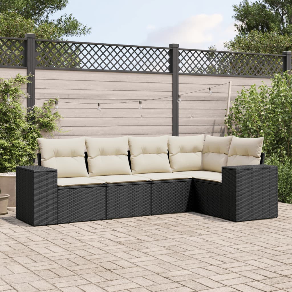 5-delige Loungeset met kussens poly rattan zwart Modulaire tuinbanken | Creëer jouw Trendy Thuis | Gratis bezorgd & Retour | Trendy.nl