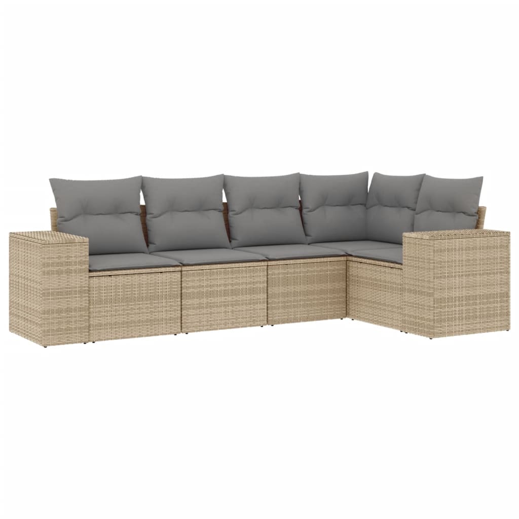 5-delige Loungeset met kussens poly rattan beige Modulaire tuinbanken | Creëer jouw Trendy Thuis | Gratis bezorgd & Retour | Trendy.nl