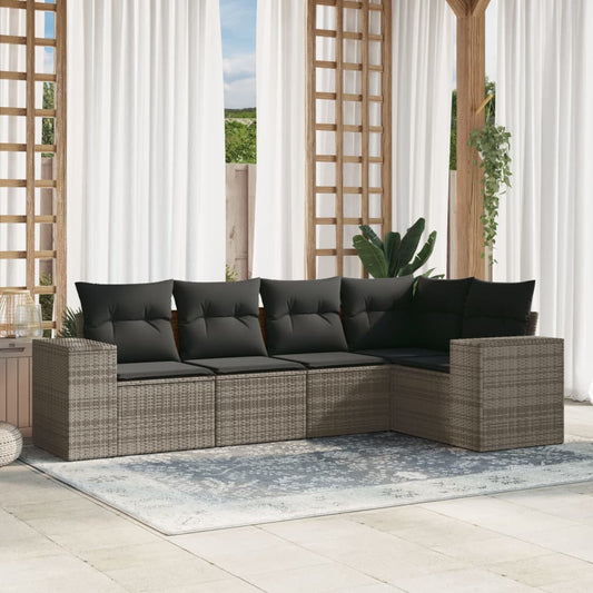 5-delige Loungeset met kussens poly rattan grijs Modulaire tuinbanken | Creëer jouw Trendy Thuis | Gratis bezorgd & Retour | Trendy.nl