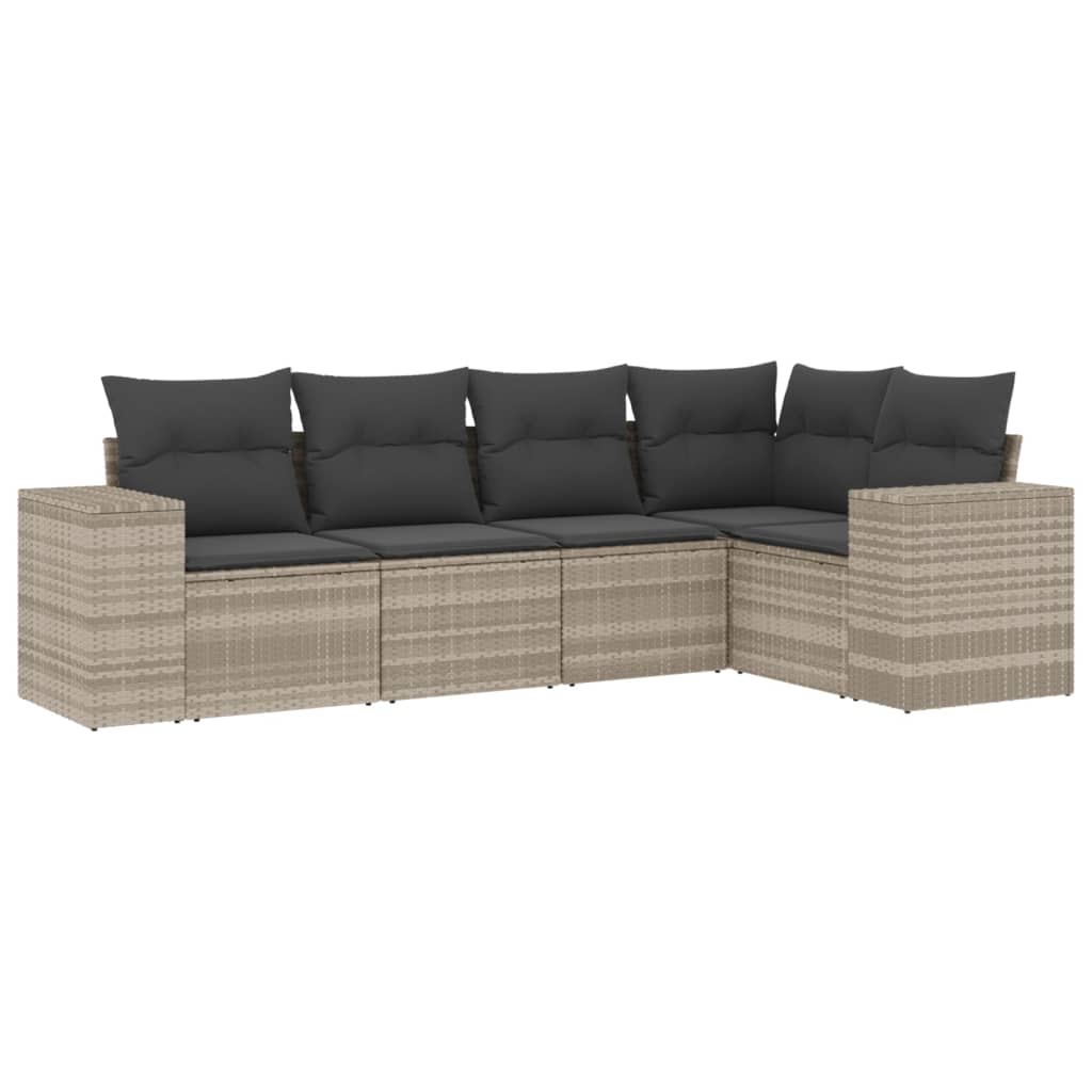 5-delige Loungeset met kussens poly rattan lichtgrijs Modulaire tuinbanken | Creëer jouw Trendy Thuis | Gratis bezorgd & Retour | Trendy.nl