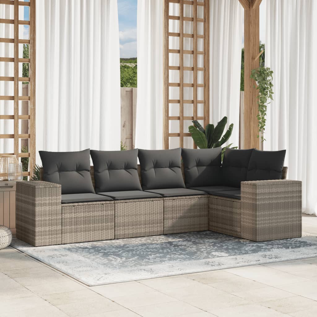 5-delige Loungeset met kussens poly rattan lichtgrijs Modulaire tuinbanken | Creëer jouw Trendy Thuis | Gratis bezorgd & Retour | Trendy.nl