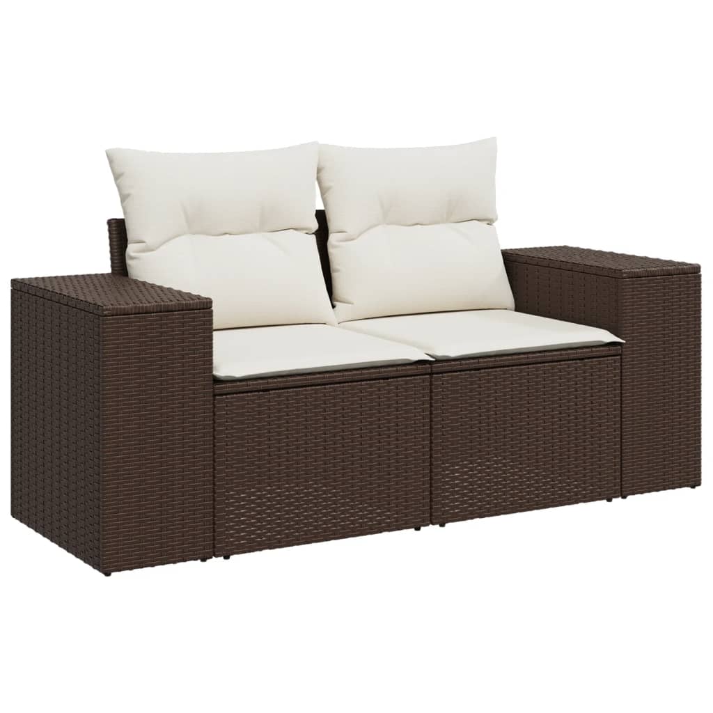 5-delige Loungeset met kussens poly rattan bruin