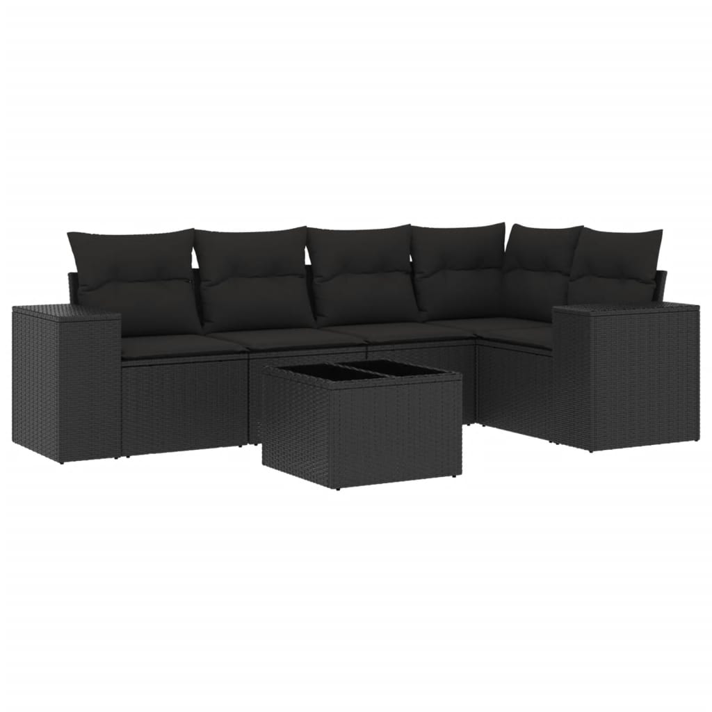 6-delige Loungeset met kussens poly rattan zwart Modulaire tuinbanken | Creëer jouw Trendy Thuis | Gratis bezorgd & Retour | Trendy.nl