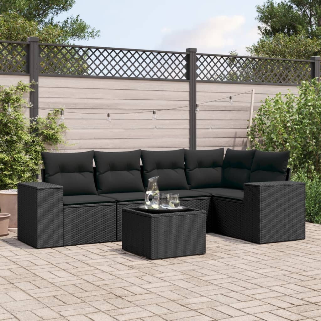 6-delige Loungeset met kussens poly rattan zwart Modulaire tuinbanken | Creëer jouw Trendy Thuis | Gratis bezorgd & Retour | Trendy.nl