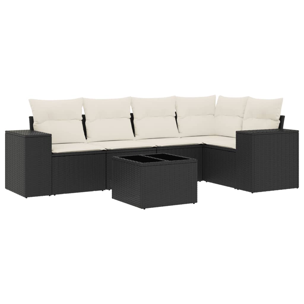 6-delige Loungeset met kussens poly rattan zwart Modulaire tuinbanken | Creëer jouw Trendy Thuis | Gratis bezorgd & Retour | Trendy.nl