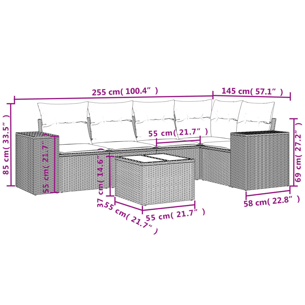 6-delige Loungeset met kussens poly rattan zwart Modulaire tuinbanken | Creëer jouw Trendy Thuis | Gratis bezorgd & Retour | Trendy.nl