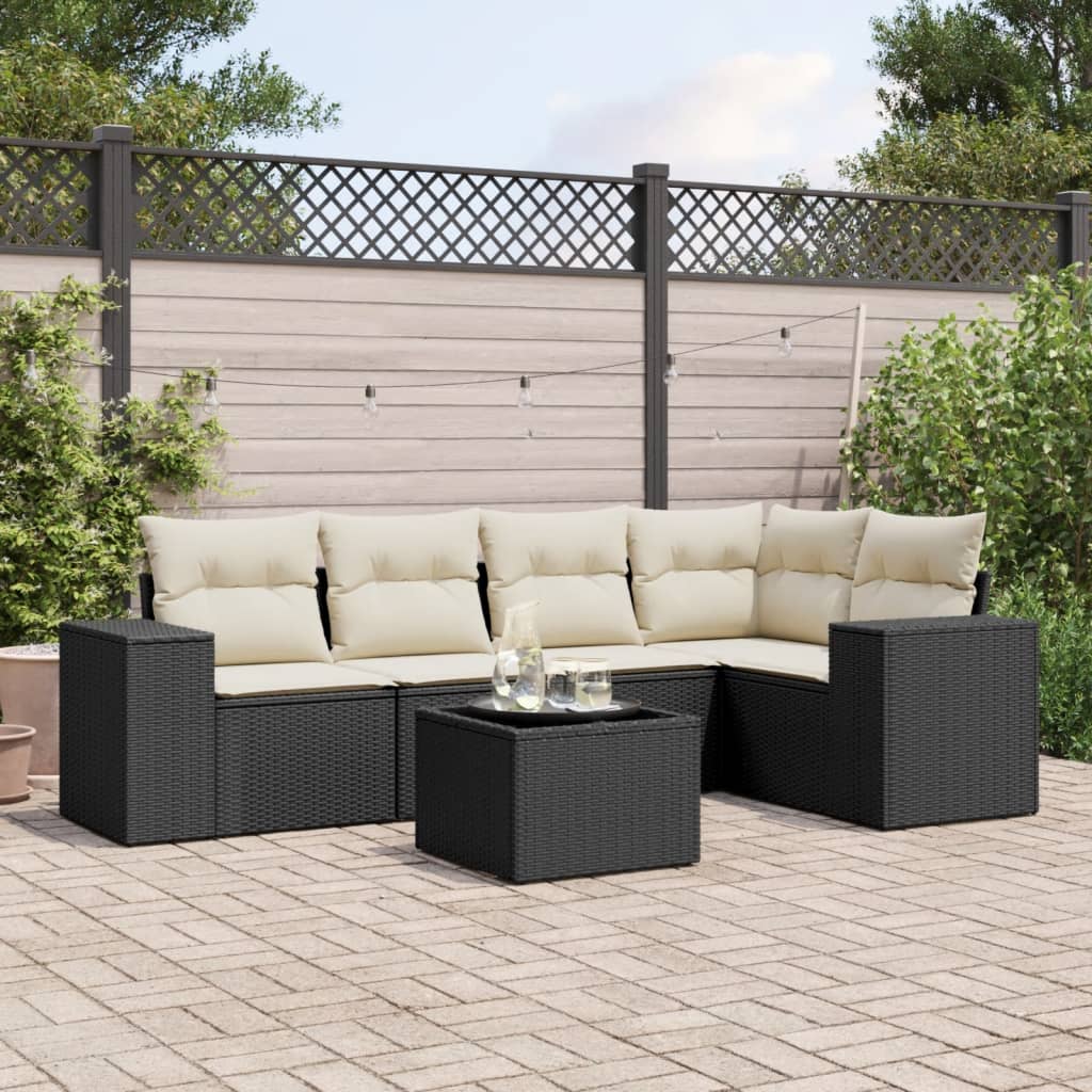 6-delige Loungeset met kussens poly rattan zwart Modulaire tuinbanken | Creëer jouw Trendy Thuis | Gratis bezorgd & Retour | Trendy.nl