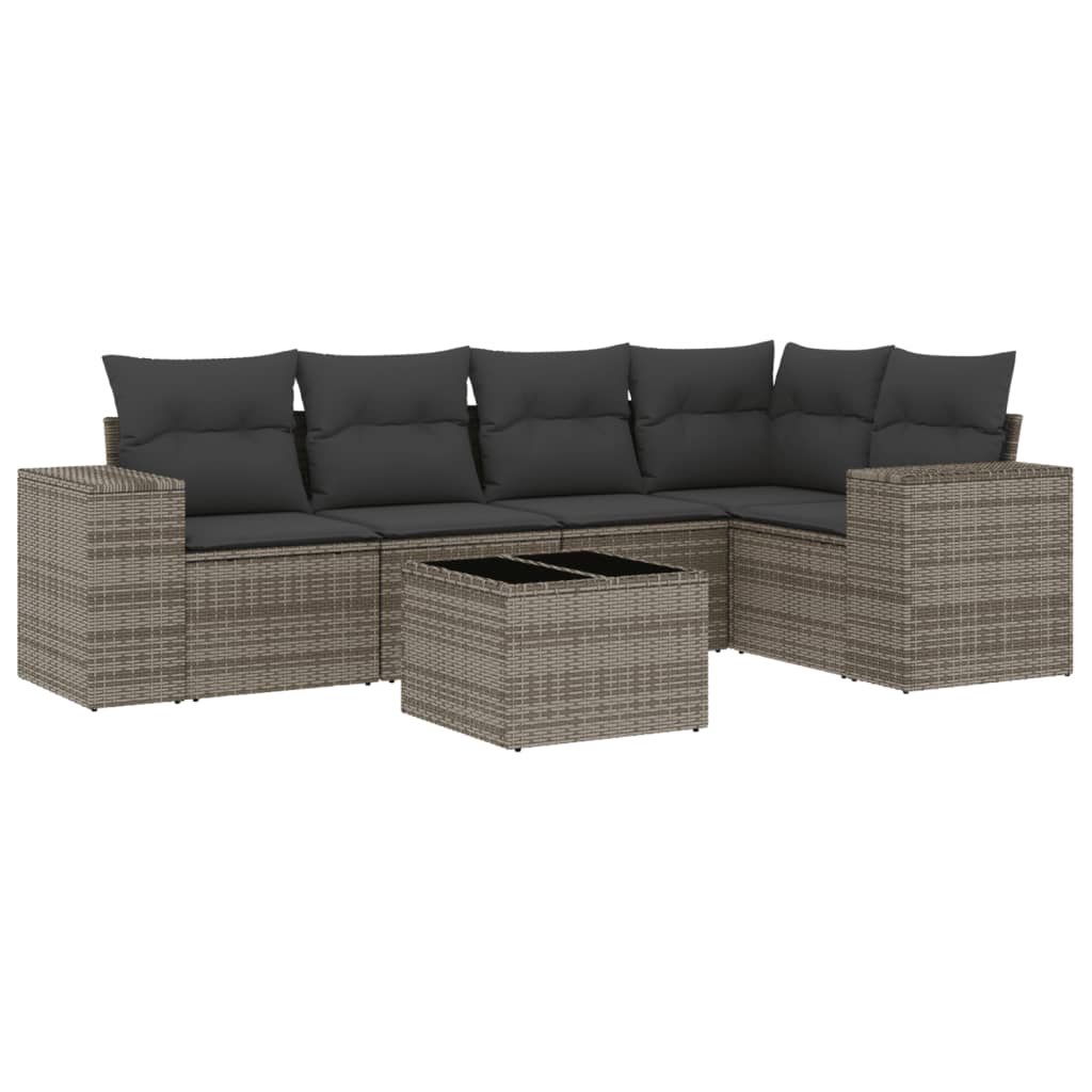 6-delige Loungeset met kussens poly rattan grijs Modulaire tuinbanken | Creëer jouw Trendy Thuis | Gratis bezorgd & Retour | Trendy.nl