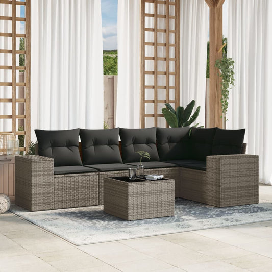 6-delige Loungeset met kussens poly rattan grijs Modulaire tuinbanken | Creëer jouw Trendy Thuis | Gratis bezorgd & Retour | Trendy.nl