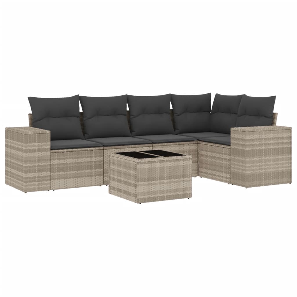 6-delige Loungeset met kussens poly rattan lichtgrijs Modulaire tuinbanken | Creëer jouw Trendy Thuis | Gratis bezorgd & Retour | Trendy.nl