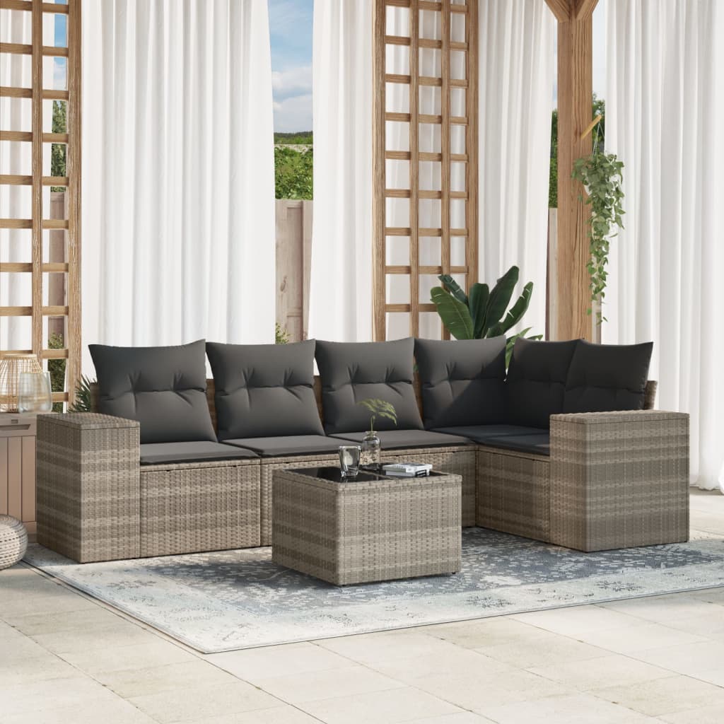 6-delige Loungeset met kussens poly rattan lichtgrijs Modulaire tuinbanken | Creëer jouw Trendy Thuis | Gratis bezorgd & Retour | Trendy.nl